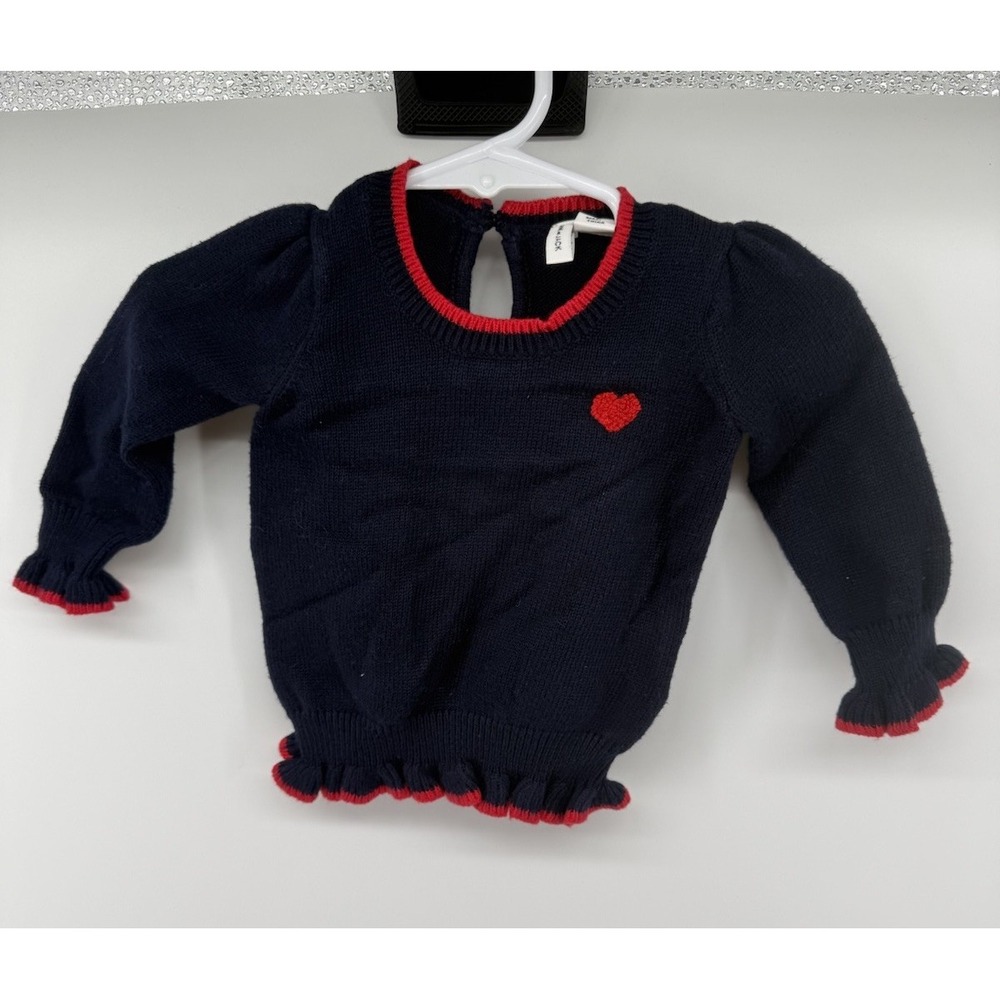 Jamie and Jack Baby Girl Heart Sweater 3-6 Months Navy Red Ruffle Knit
